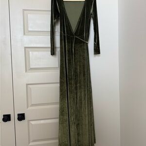 Baltic Born Olive Green Velvet Wrap Maxi Dress